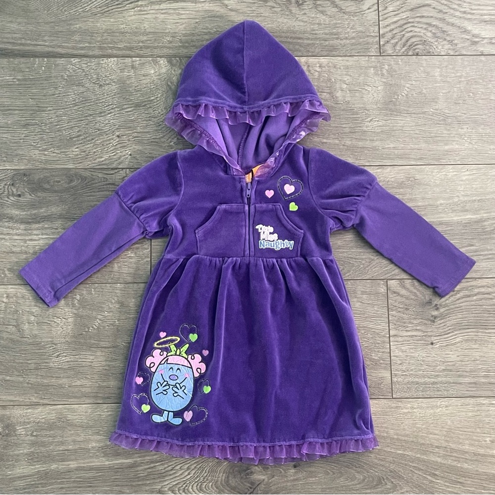 Mr. Men Little Miss Naughty Purple Velour Hooded 18m Baby Dress